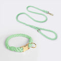 Handmade Rope Dog Collar and Leash Set - Colorful Woven Cotton Cotton (Mint green - Size S)