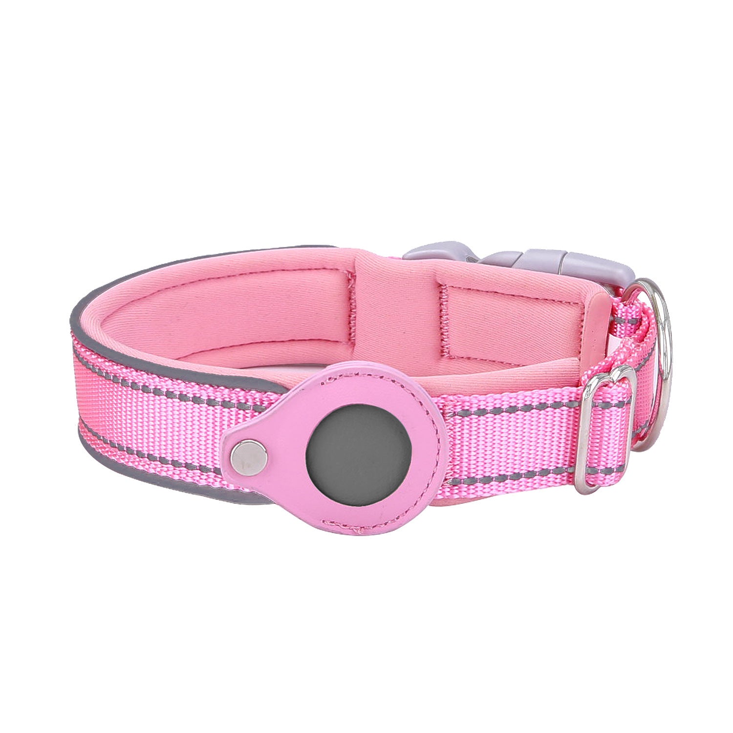 Size M Pink Reflective Adjustable Anti-Lost Pet Collar (For Apple AirTag - Collar Only, Tracker Not Included)