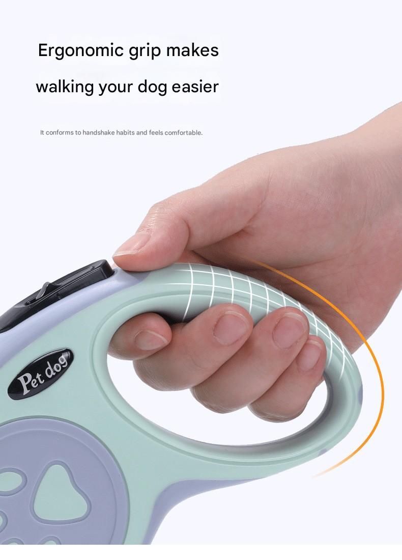 Pink Automatic Retractable Dog Leash -  5M Extendable Lead with One-Handed Brake Lock - ABS Casing, Ergonomic Grip, Tangle-Free Nylon Tape, Outdoor Walking Essential