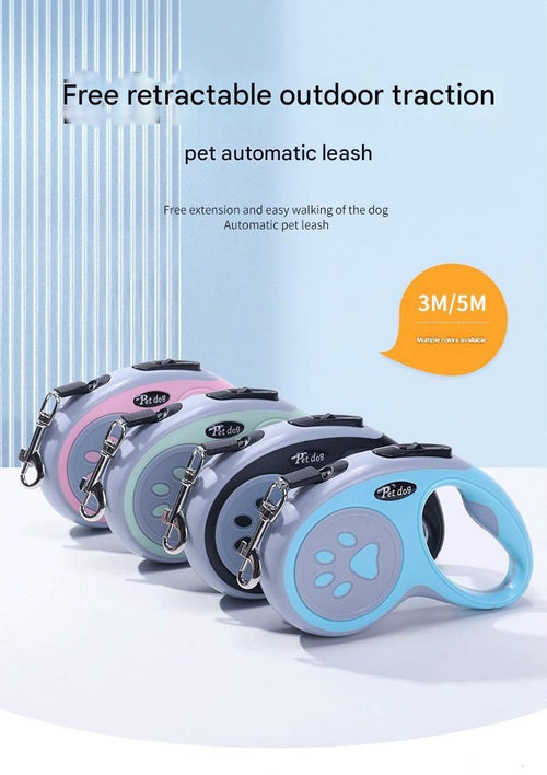 Blue Automatic Retractable Dog Leash - 3M Extendable Lead with One-Handed Brake Lock - ABS Casing, Ergonomic Grip, Tangle-Free Nylon Tape, Outdoor Walking Essential