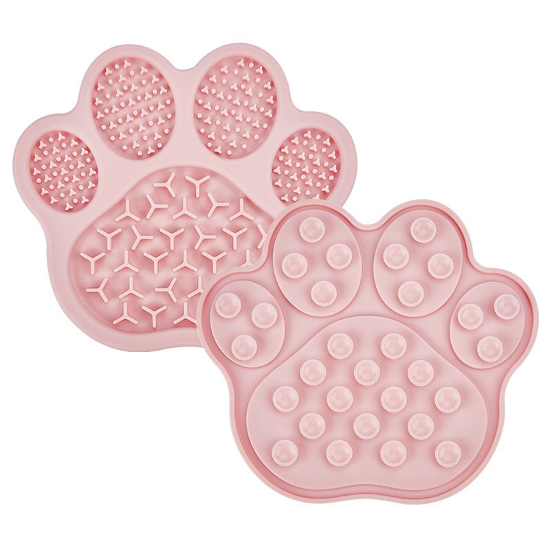 Pink Silicone Slow Feeder Lick Mat for Dogs and Cats - Paw Shaped Non Slip Pet Bowl with Suction Cups - BPA Free, Dishwasher Safe, Freezer Safe, Anxiety Relief, Easy Clean, 20x17cm - Pink, Brown, Yellow