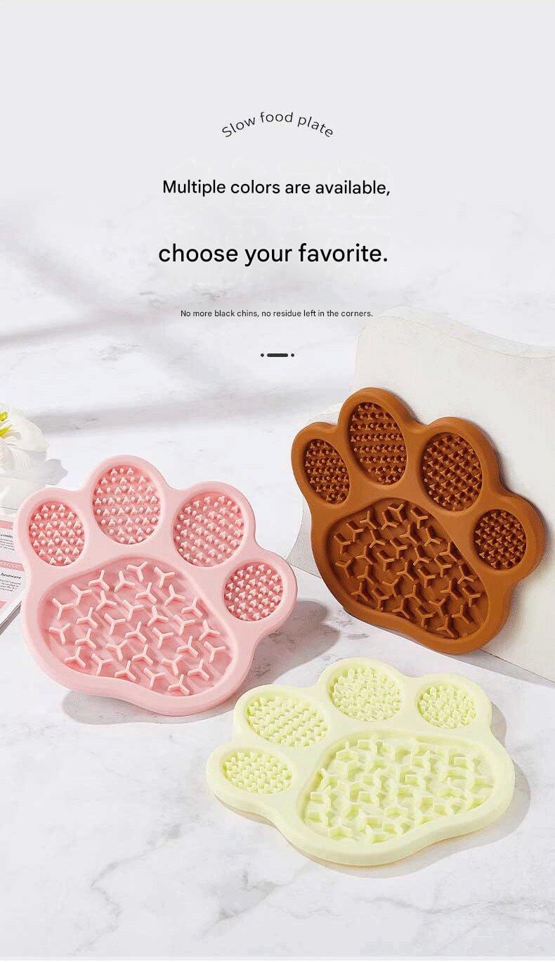 Light Yellow Silicone Slow Feeder Lick Mat for Dogs and Cats - Paw Shaped Non Slip Pet Bowl with Suction Cups - BPA Free, Dishwasher Safe, Freezer Safe, Anxiety Relief, Easy Clean, 20x17cm - Pink, Brown, Yellow