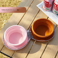 Brown and Pink Portable Collapsible Silicone Pet Bowl - Food Grade Silicone - Dual Bowl Design, Adjustable Height, Lightweight & Compact, Bear Paw Pattern, for Dogs & Cats, Travel Friendly, Easy Clean