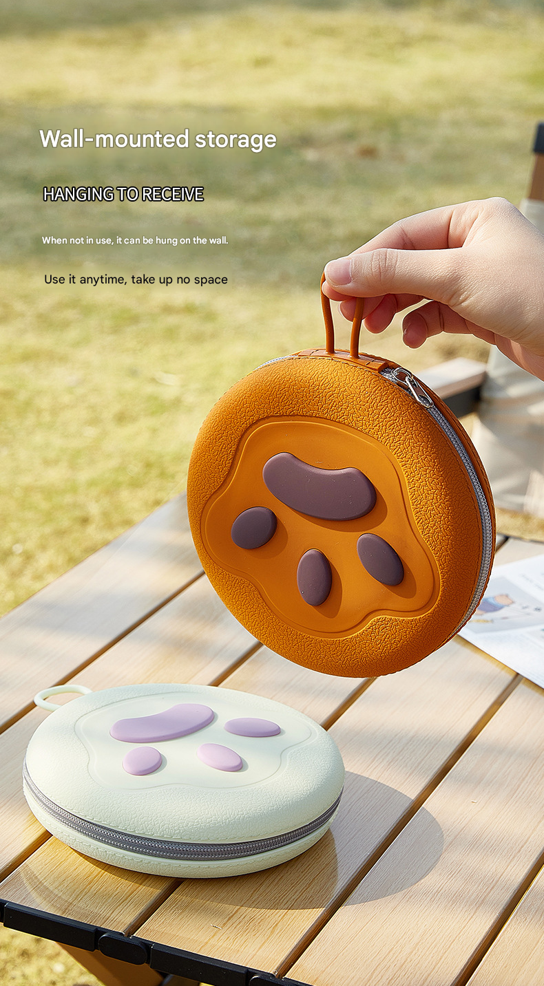 Brown and Pink Portable Collapsible Silicone Pet Bowl - Food Grade Silicone - Dual Bowl Design, Adjustable Height, Lightweight & Compact, Bear Paw Pattern, for Dogs & Cats, Travel Friendly, Easy Clean