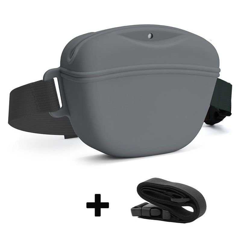 Gray Silicone Dog Training Treat Pouch with Adjustable Waist Belt Hands-Free Pet Reward Bag for Outdoor Walks