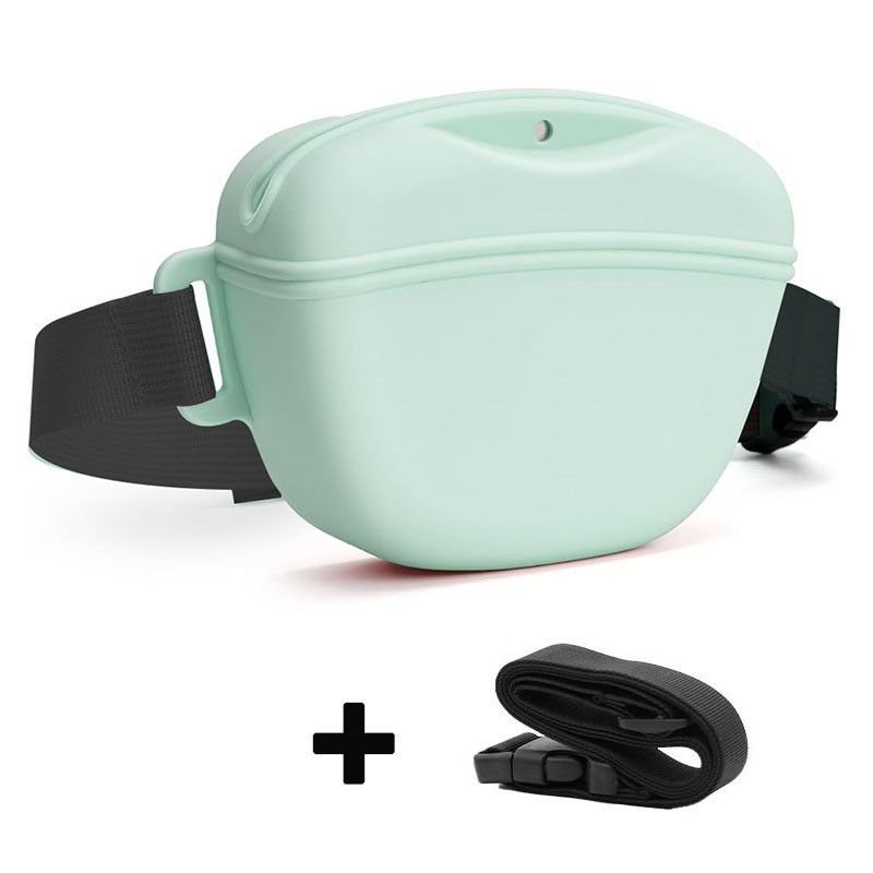 Cyan Silicone Dog Training Treat Pouch with Adjustable Waist Belt Hands-Free Pet Reward Bag for Outdoor Walks