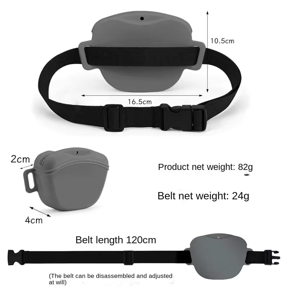 Pink Silicone Dog Training Treat Pouch with Adjustable Waist Belt Hands-Free Pet Reward Bag for Outdoor Walks