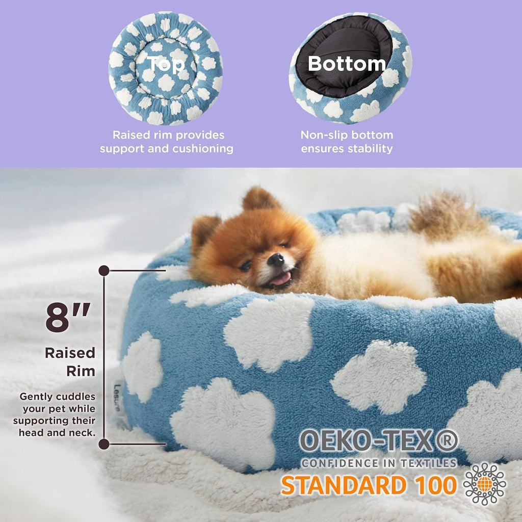 Small Medium Pet Donut Bed (Coffee plaid)-40cm outer diameter, Soft Plush Round Dog Bed and Cat Bed with Raised Rim, Cozy Calming Pet Sleeping Cushion, Checkered Washable Puppy Bed for Indoor Small Dogs Cats and Kittens