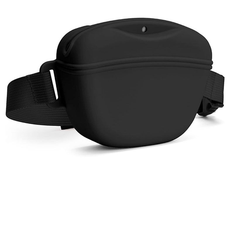 Black Silicone Dog Training Treat Pouch - Magnetic Closure, Adjustable Waist Belt, Portable Pet Snack Bag for Walking and Obedience Training