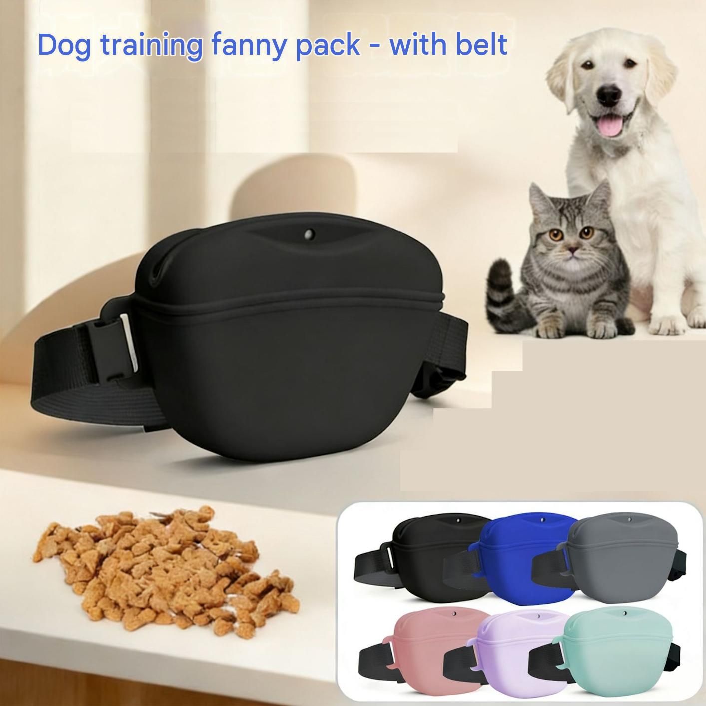 Blue Silicone Dog Training Treat Pouch - Magnetic Closure, Adjustable Waist Belt, Portable Pet Snack Bag for Walking and Obedience Training