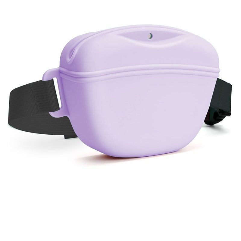 Purple Silicone Dog Training Treat Pouch - Magnetic Closure, Adjustable Waist Belt, Portable Pet Snack Bag for Walking and Obedience Training