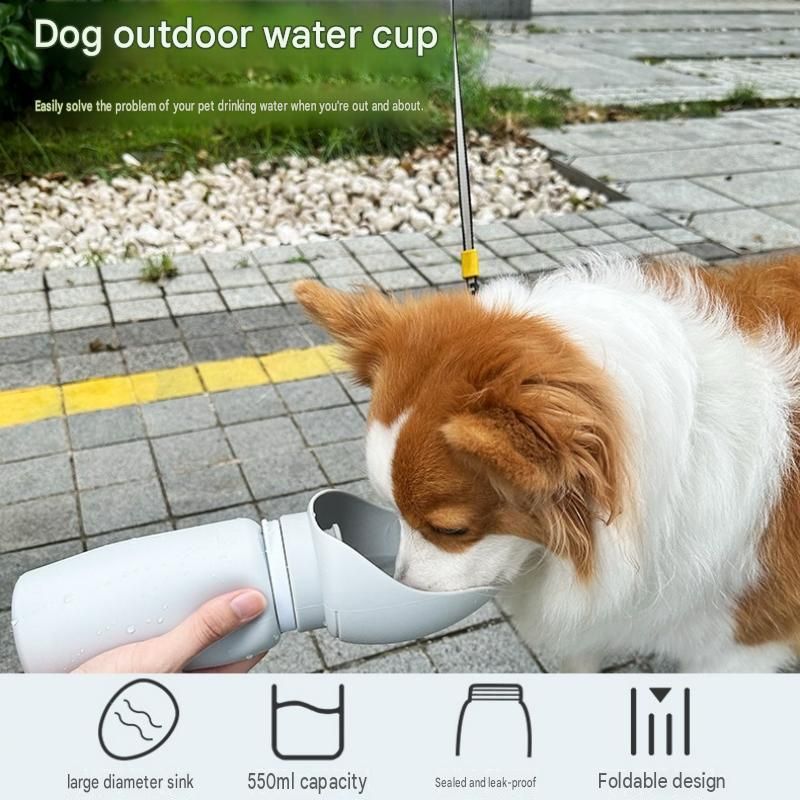 Grey Portable Silicone Pet Water Bottle and Treat Pouch Set - 550ml Foldable Leak-Proof Dog Travel Cup with Magnetic Waist Bag for Outdoor Training and Walking