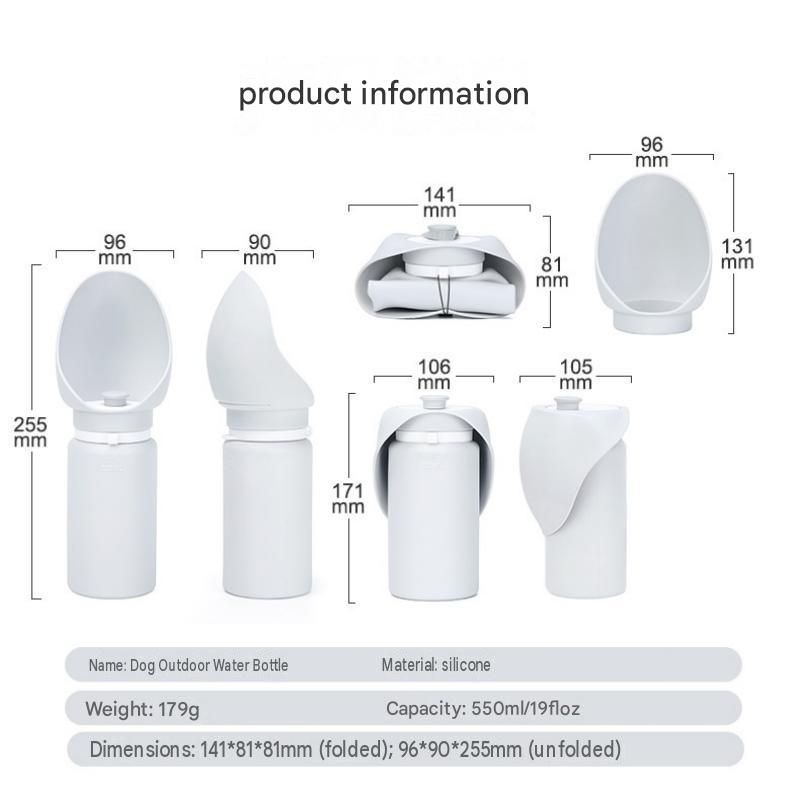 Grey Portable Silicone Pet Water Bottle and Treat Pouch Set - 550ml Foldable Leak-Proof Dog Travel Cup with Magnetic Waist Bag for Outdoor Training and Walking