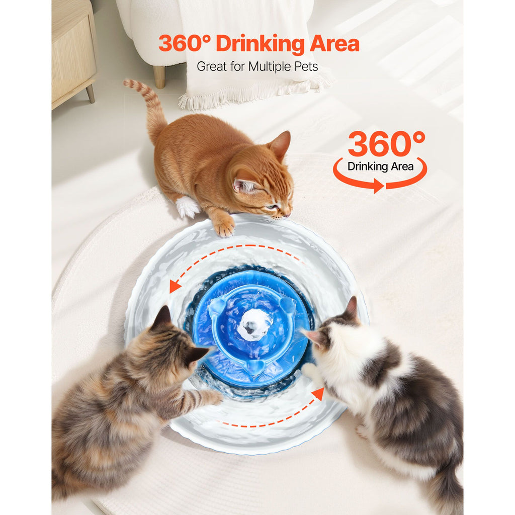 Ceramic Cat Water Fountain, 2.1 L Cupcake Pet Fountain, Porcelain Cat Water Dispenser with Ultra-Quiet Pump, 360° Drinking Area and Multi-Layer Filtration System, for Cats & Dogs Drinking(Blue)