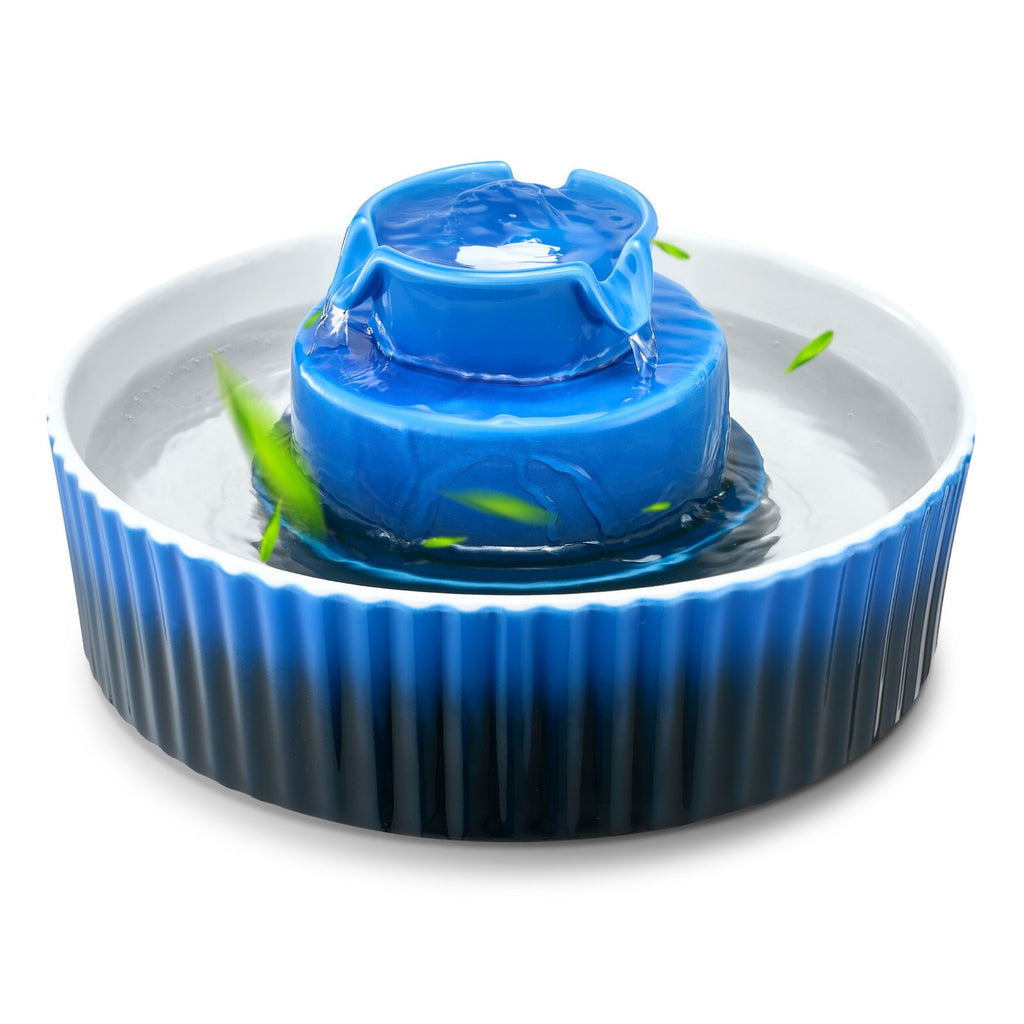Ceramic Cat Water Fountain, 2.1 L Cupcake Pet Fountain, Porcelain Cat Water Dispenser with Ultra-Quiet Pump, 360° Drinking Area and Multi-Layer Filtration System, for Cats & Dogs Drinking(Blue)