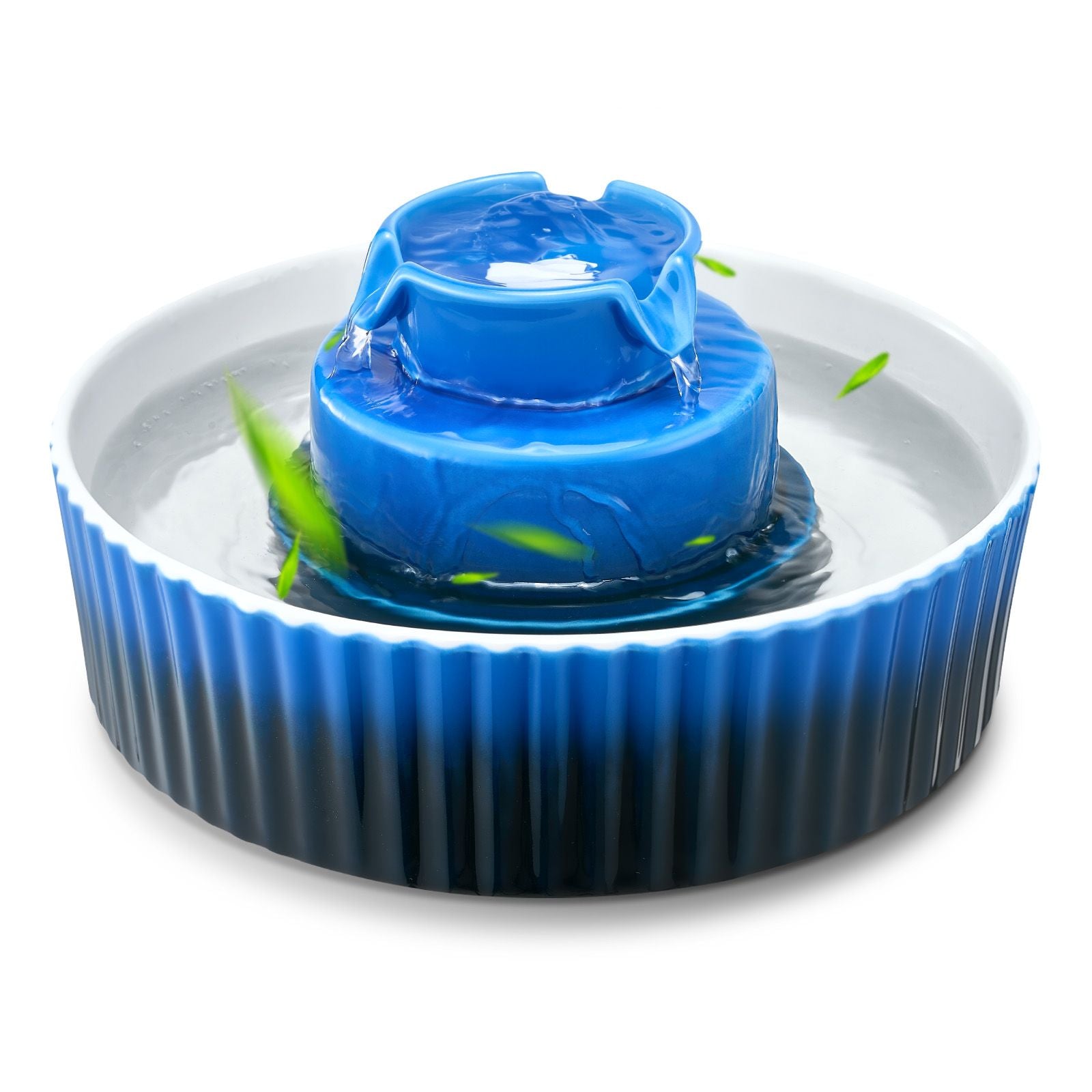 Ceramic Cat Water Fountain, 2.1 L Cupcake Pet Fountain, Porcelain Cat Water Dispenser with Ultra-Quiet Pump, 360° Drinking Area and Multi-Layer Filtration System, for Cats & Dogs Drinking(Blue)