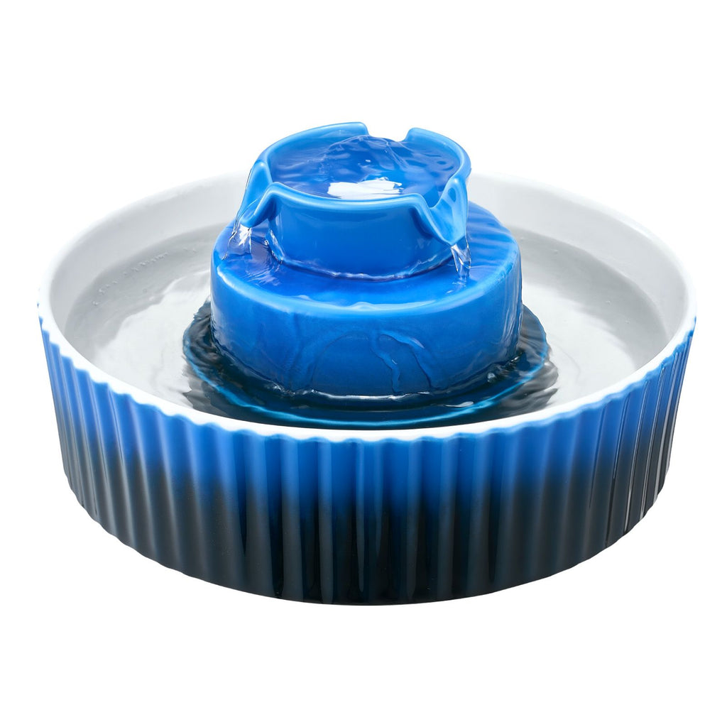 Ceramic Cat Water Fountain, 2.1 L Cupcake Pet Fountain, Porcelain Cat Water Dispenser with Ultra-Quiet Pump, 360° Drinking Area and Multi-Layer Filtration System, for Cats & Dogs Drinking(Blue)