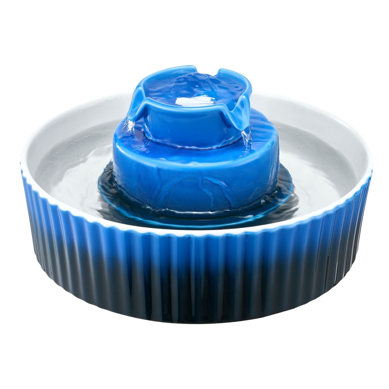 Ceramic Cat Water Fountain, 2.1 L Cupcake Pet Fountain, Porcelain Cat Water Dispenser with Ultra-Quiet Pump, 360° Drinking Area and Multi-Layer Filtration System, for Cats & Dogs Drinking(Blue)