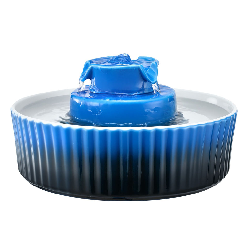 Ceramic Cat Water Fountain, 2.1 L Cupcake Pet Fountain, Porcelain Cat Water Dispenser with Ultra-Quiet Pump, 360° Drinking Area and Multi-Layer Filtration System, for Cats & Dogs Drinking(Blue)